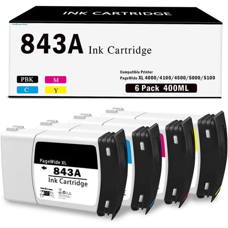 High Capacity 843A Ink Cartridge 400ML C1Q57A C1Q58A C1Q59A C1Q60A Compatible for PageWide XL 4000 4100 4500 4600 5000 5100 Wide Format Printer Ink
