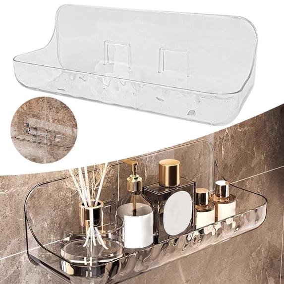 High Capacity Acrylic Shower Shelf, No Drill Adhesive Bathroom Organizer, Wall-Mounted Plastic Shower Caddy for Small Bathrooms & Vanity Storage