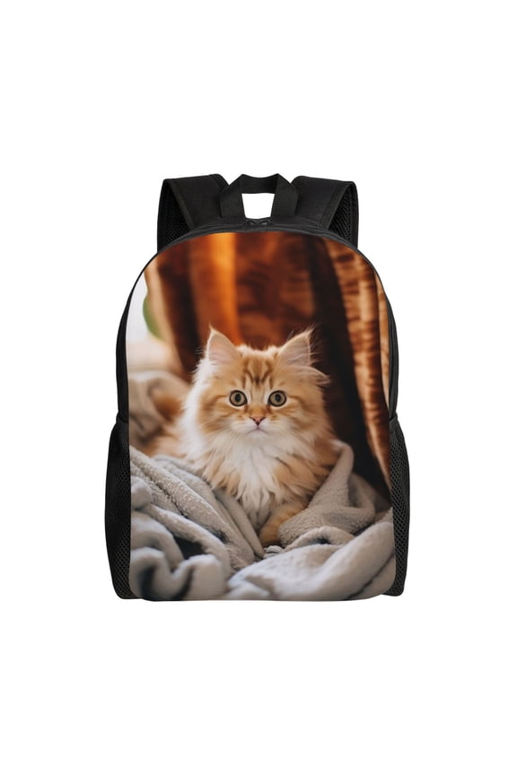High Capacity Adorable Cat Relaxing Indoors Backpack Large Multipurpose Bag Double Zipper Backpack Unisex 16 Inch