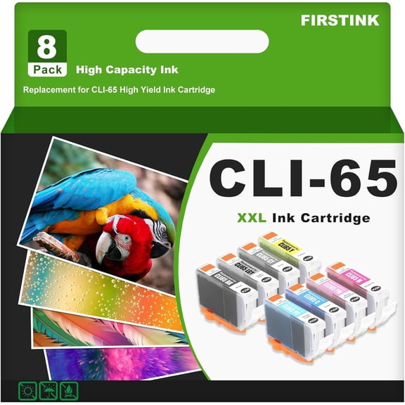 High Capacity CLI-65 CLI65 Ink Cartridges with New Chip Replacement for Canon Pixma Pro 200 PRO-200 PRO-200S Printer Ink(8 Pack,Show Ink Level)