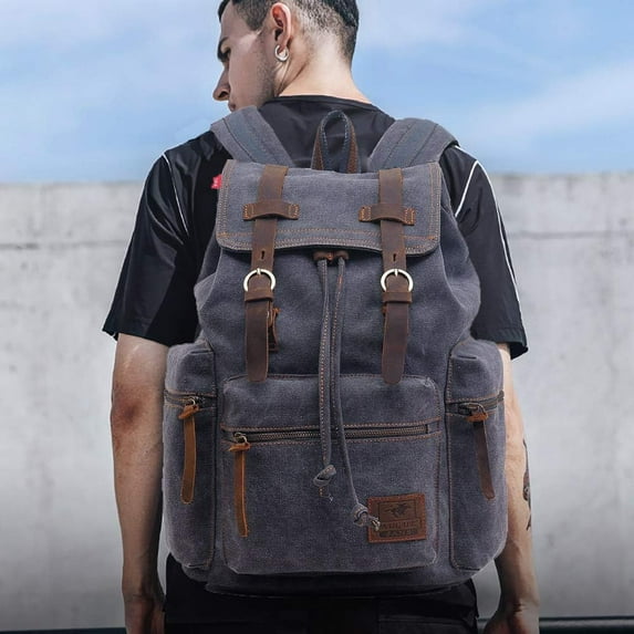 High Capacity Canvas Vintage Backpack - for Camping Hiking Travel 12-15" Laptop Rucksack School Backpack