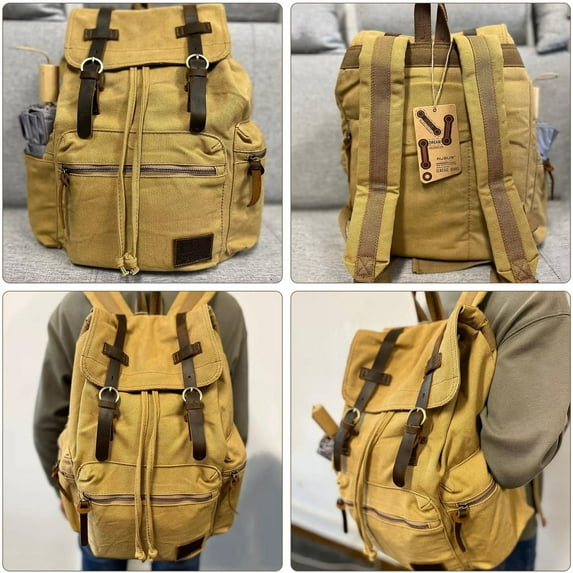 High Capacity Canvas Vintage Backpack - for Camping Hiking Travel 12-15" Laptop Rucksack School Backpack