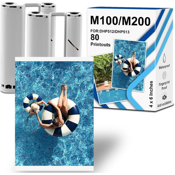 High Capacity Compatible for Amber M100/M200 4x6" Photo Printer 80 Sheets Photo Paper & 2 Ink Cartridges for DHP512/DHP513 Photo Printer Water Proof/Antioxidant To record a better life