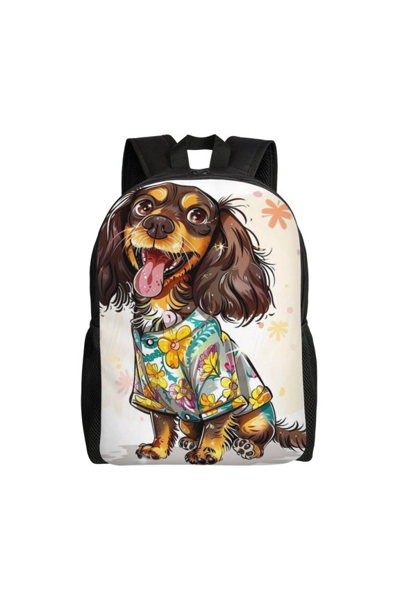 High Capacity Cute Dog Cartoon Flat Design Isolated On White Backpack Multipurpose Bag Double Zipper Backpack Unisex 16 Inch