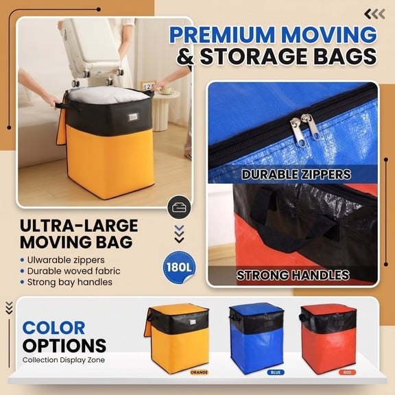 High Capacity & Durable Moving Packing Bags,Travel & Moving Duffel Bag, Large Capacity, Heavy Duty, Red & Black with Top Handles