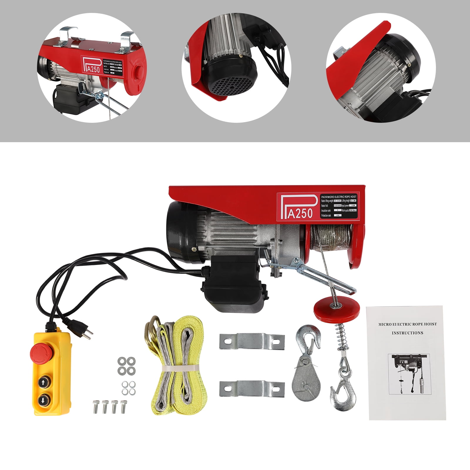 High Capacity Electric Winch, 275lbs Single Rope, 551lbs Double Rope, Carbon Steel Construction, Safe Anti-Rush Hook, Efficient Heat Dissipation