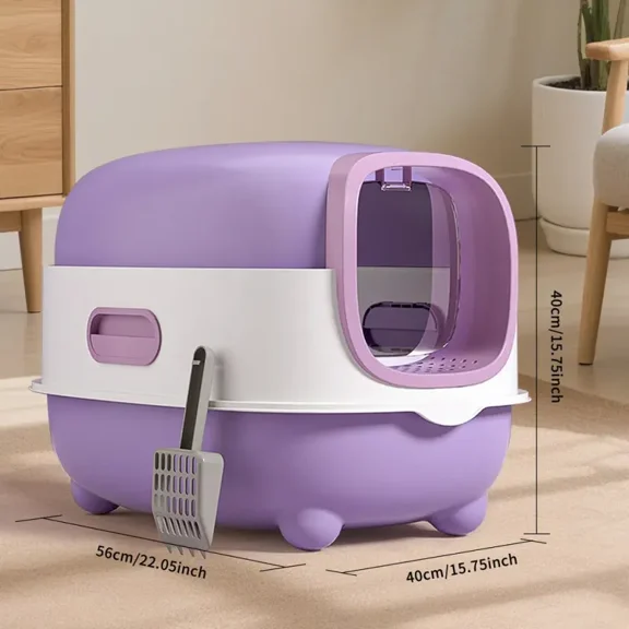 High-Capacity Enclosed Cat Litter Box with Odor-Lock, Scratch-Resistant Airtight Design, 56×40×40cm Spacious Interior for Large Breeds (Maine Coons/Bengals), Tool-Free Cleaning & Elevated Base