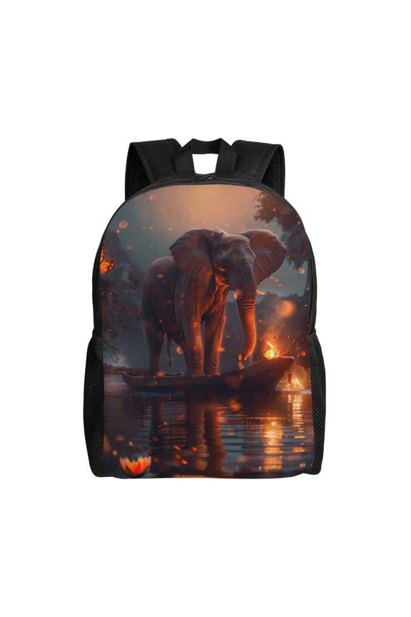 High Capacity Fantasy Elephant Illustration Backpack Large Multipurpose Bag Double Zipper Backpack Unisex 16 Inch