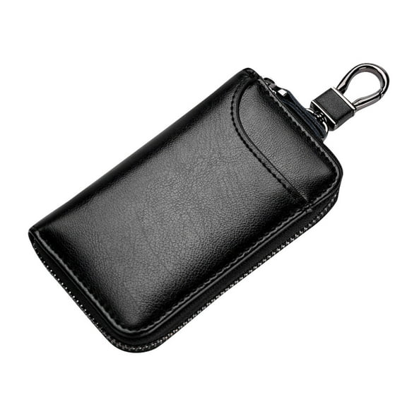 High Capacity Leather Key Pouch Large Capacity Zipper Car Key Case