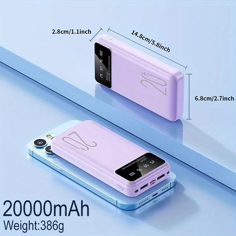 High-Capacity Mobile Power Bank with 10000/20000Mah, Featuring a 5V2.1A Output, Portable USB Charging for Android And Iphone Devices, Dual USB Outputs, Type-C And Micro Inputs, Two LED Flashlights,
