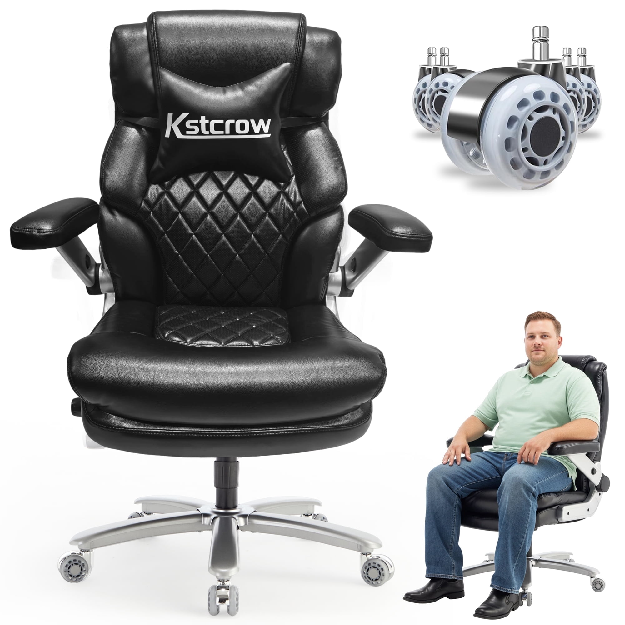 KSTCROW 800LBS High Capacity Office Chair for Various Body Types with High Back, Wide Seat and Adjustable Lumbar Support, Computer Desk Chair with Multi-Angle Adjustable Flip Arms for Home Office