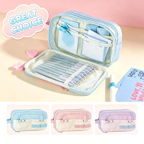 High Capacity Pencil Case, Aesthetic Big Pencil Bag Pouch Box Organizer Pen Case with Zipper, Kawaii Stationery Storage and Organizer, Classroom Office Supplies for Teen and Adult