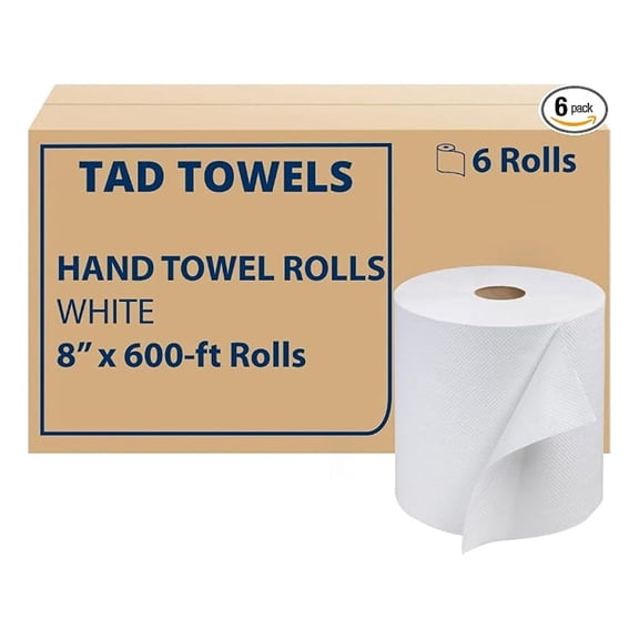 High Capacity Premium TAD Towel Tissue Roll, Home/ Soft Paper Towels for Toilet and High-Traffic Areas, Fits Touchless Automatic & Manual Dispenser, 8" x 600 ft Rolls, White
