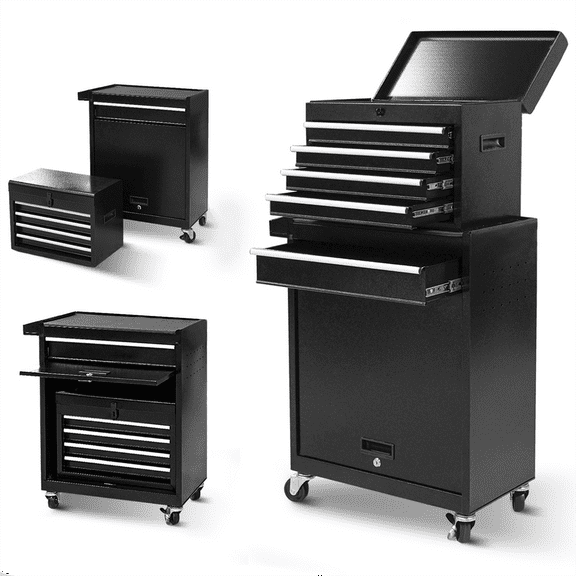 Tool Chest, 5-Drawer Rolling Tool Storage Cabinet with Detachable Top Tool Box, Universal Lockable Wheels