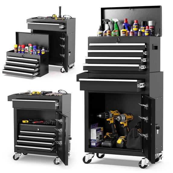 Tool Chest, 5-Drawer Rolling Tool Storage Cabinet with Detachable Top Tool Box, Universal Lockable Wheels