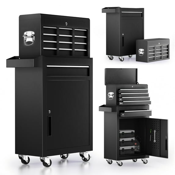 Tool Chest, 5-Drawer Rolling Tool Storage Cabinet with Detachable Top Tool Box, Universal Lockable Wheels, Adjustable Shelf, Locking Mechanism, Metal Tool Cart for Workshop