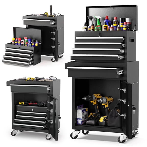 Tool Chest, 5-Drawer Rolling Tool Storage Cabinet with Detachable Top Tool Box, Universal Lockable Wheels