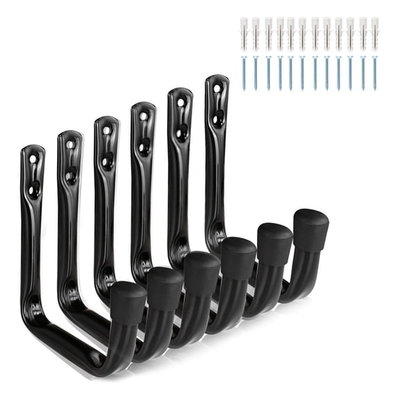 High Capacity Steel Bike Hooks 6 Pack Wall Mounted Storage For Heavy Bicycles & Tools, Nonslip Garage Organizers
