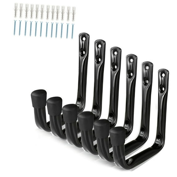 High Capacity Steel Bike Hooks 6 Pack Wall Mounted Storage For Heavy Bicycles & Tools, Nonslip Garage Organizers
