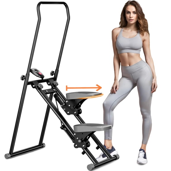 High-Capacity Vertical Stair Stepper, Full Body Workout Machine with Extended Pedals, Adjustable Intensity, Foldable Design for Home Gym, 300LBS Support, Black