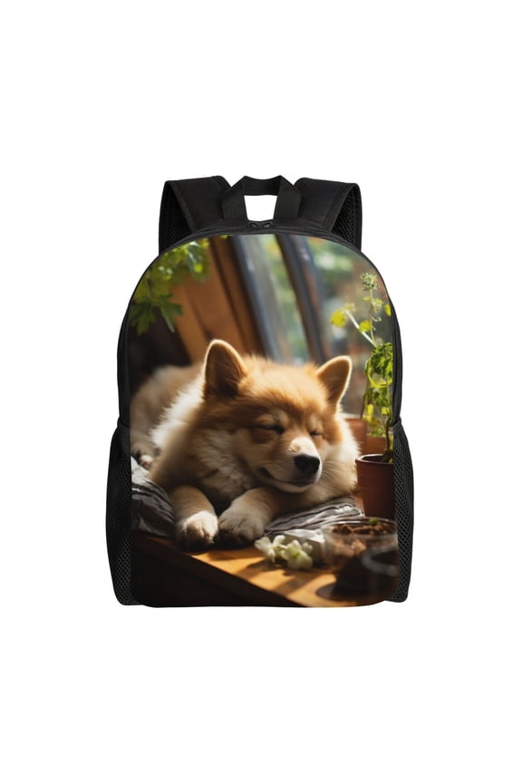 High Capacity View Of Cute Dog Sleeping Peacefully Backpack Large Multipurpose Bag Double Zipper Backpack Unisex 16 Inch