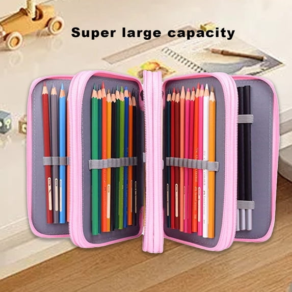 High Capacity Zipper Pens Pencil Case- Multi-Functional Stationery Pencil Pouch 72 Slots Colored Pencil Case Portable Pencil Bags(Pink)