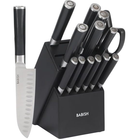 High-Carbon 1.4116 German Steel 15 Piece Full Tang Forged Cutlery Kitchen Knife Block Set - Black