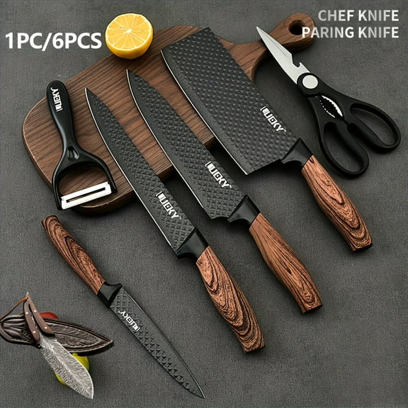 High Carbon Stainless Steel 6-Piece Kitchen Knife Set with Wooden Handle Gift Box