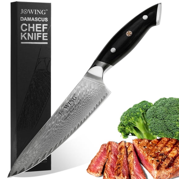 High Carbon Stainless Steel 8" Japanese Chef Knife, VG10 Steel Damascus Kitchen Knife, Professional Black Forged Kitchen Knives with Ergonomic Handle