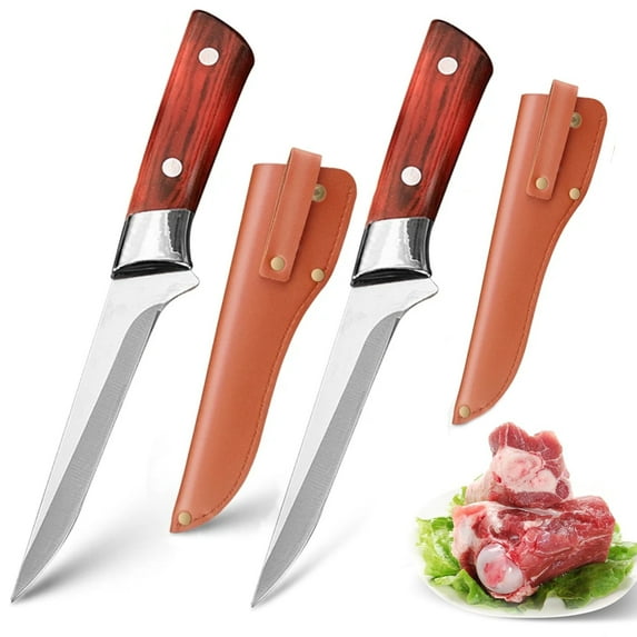 High Carbon Steel Boning Knife 6-inch Chef Knife Full Tang Wooden Handle with Leather Sheath Portable Fishing Fillet Knife