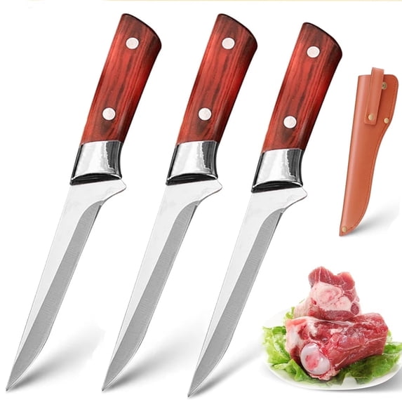 High Carbon Steel Boning Knife 6-inch Chef Knife Full Tang Wooden Handle with Leather Sheath Portable Fishing Fillet Knife