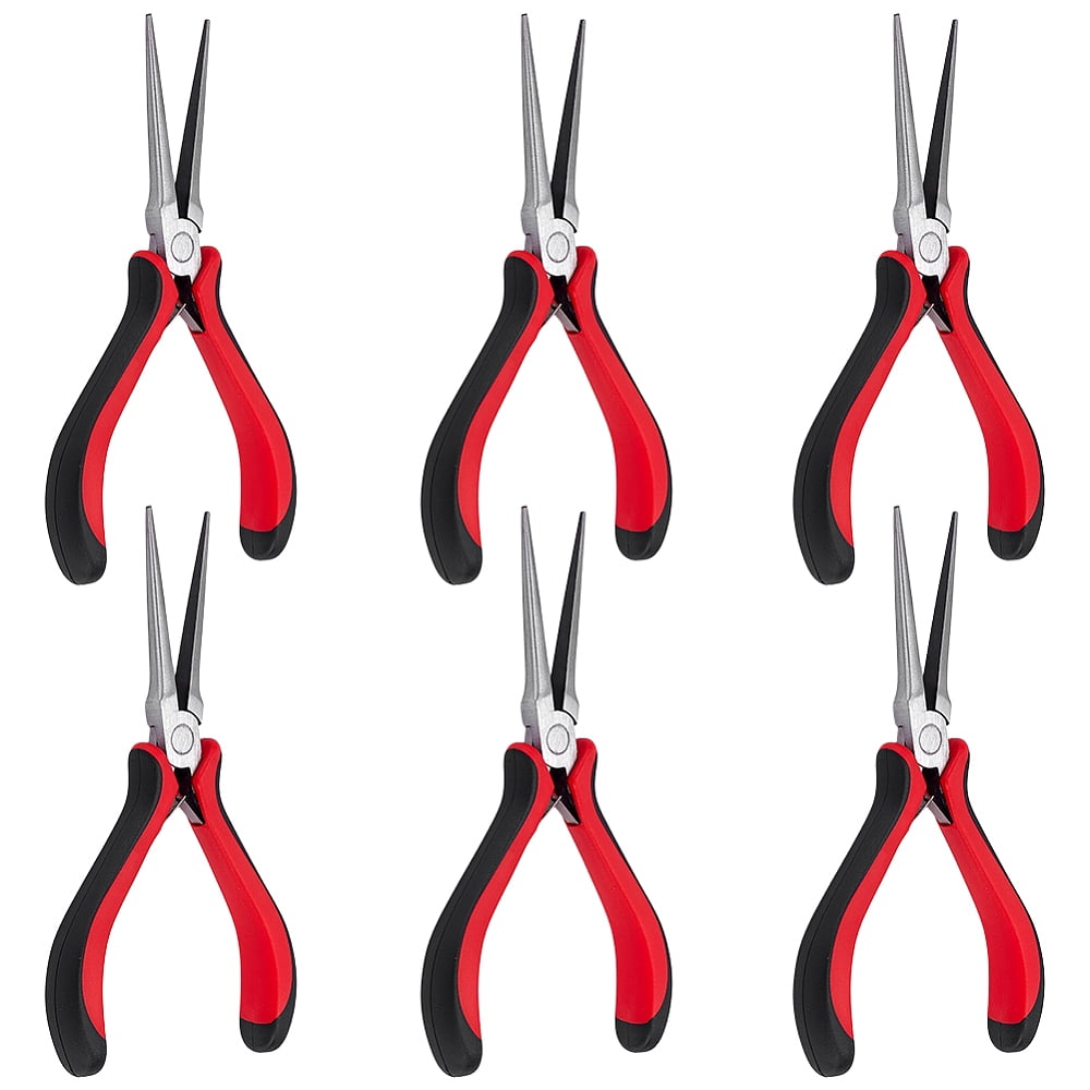 High-Carbon Steel Pointed-Nose Pliers Needle Nose Pliers with PVC Handles Stainless Steel Color Red 14.7x8x1.6cm