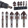 thumbnail image 1 of High Carbon Steel Sink Drill Bit Set 3pc or 5pc – Precision 82° Countersink for Wood & Metal, 5-Cut Chip Removal, Hex Shank, Heat Treated Durable Tools, 1 of 6
