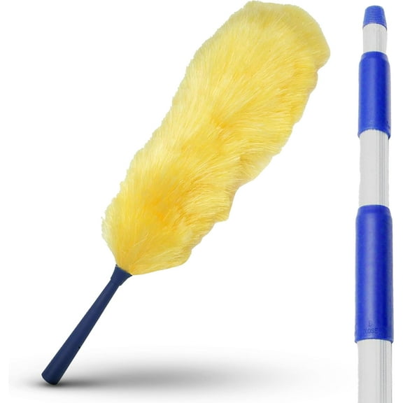 High Ceiling Cobweb Duster and Pole | Ceiling Fan Cleaner Extendable Duster | Nylon Telescoping Long Handle Extension Duster For Cleaning Spider Webs | Lightweight, 3-Stage Aluminum Pole