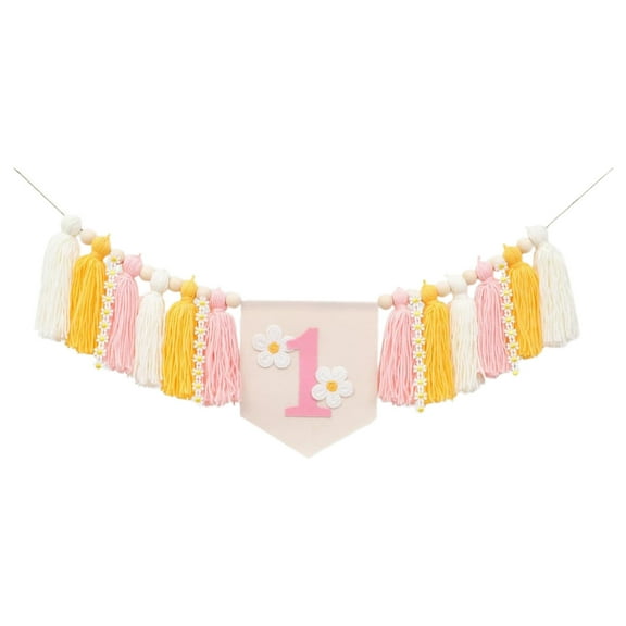 High Chair Party Banner, Daisy Day Tassel Flag Decor, Festive for Birthday Holiday Table Party Display