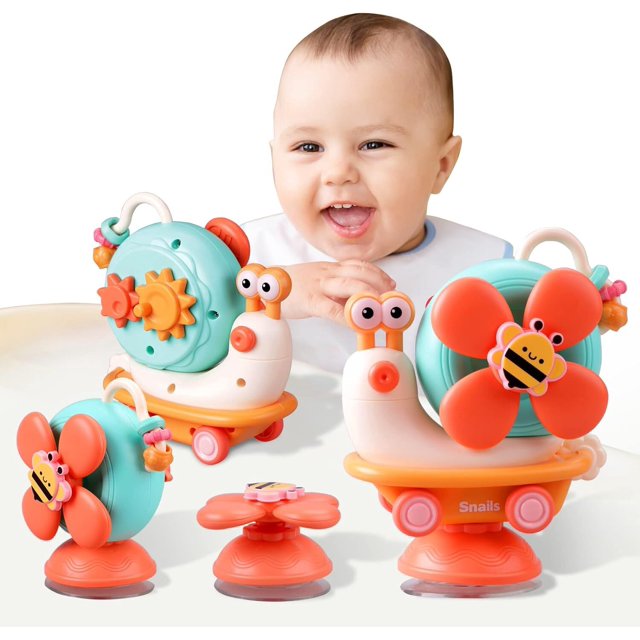 High Chair Toys, Snail Windmill Shape Toddler Bath Toys rotatable Eyes Pullback car Removable