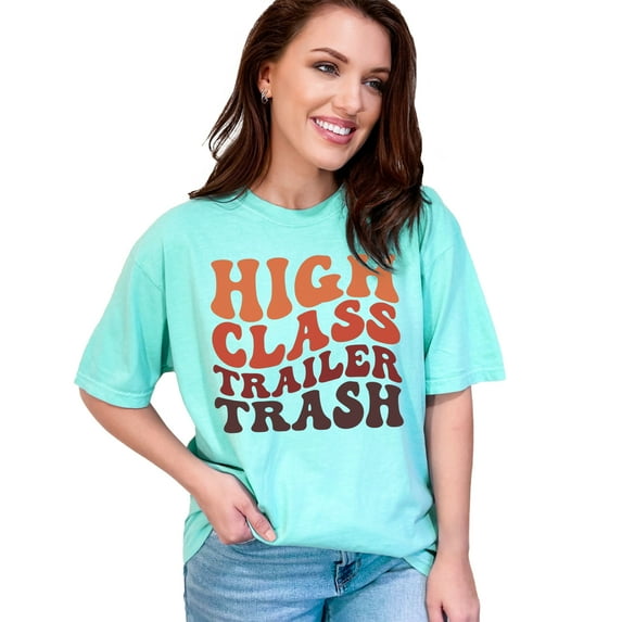 High Class Trailer Trash, Groovy Retro Wavy Text, Chalky Mint Comfort Colors T-Shirt, 3XL