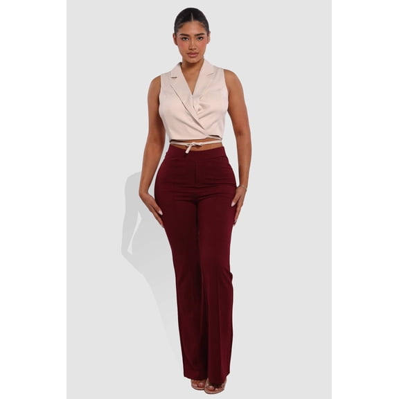 High Classic Waist Front Seam Flare Pants - Cabernet
