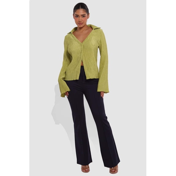 High Classic Waist Front Seam Flare Pants - Graphite