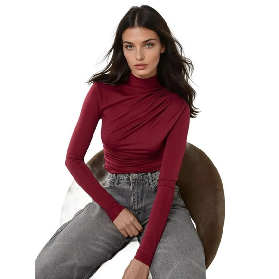 High Collar Drape Detail Blouse