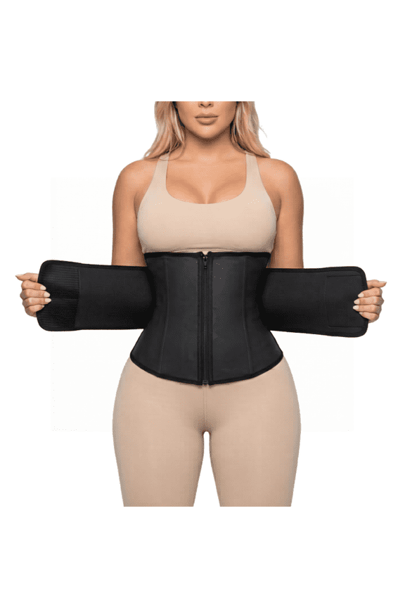 High-Compression Sports Waist Trainer — Waist Slimming Shapewear with Zipper and Velcro for Gym & Everyday Wear,  100% Colombian product | BLACK - M/34