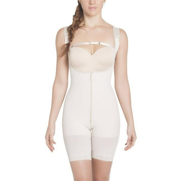 High Compression Wide straps Mid-Thigh Body Suit Slimming Shaper - -Nude-XS