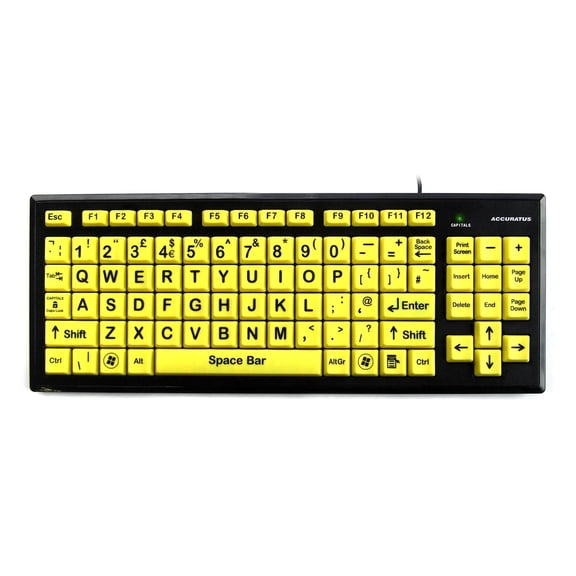 High Contrast Keyboard w/ XL Keys. Yellow Keys w/ Black Letters