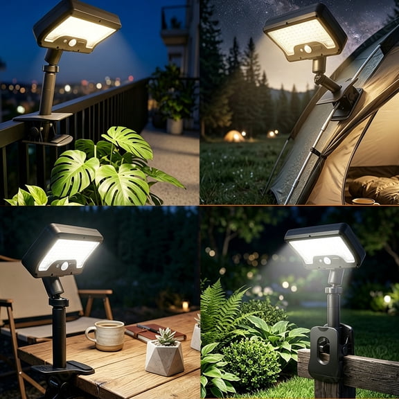 High Conversion Monocrystalline Solar Panel Solar Clip Light USB Rechargeable Vertical Rotatable Clamp Security Lamp 92 Bright LEDs for Patio Deck Tent