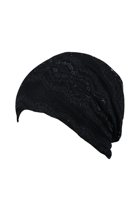 High Crown Snapback Hat - Streetwear Baseball Cap with Flat Brim Women Soild India Lace Stretch Turban Hat knitting Hair Loss Head Scarf Wrap