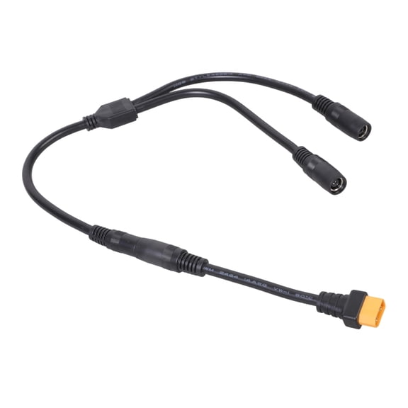 High Current 20A Solar Panel Charging Cable XT60 to Double DC8020 Connectors 14AWG 55cm Length PVC and Copper Texture