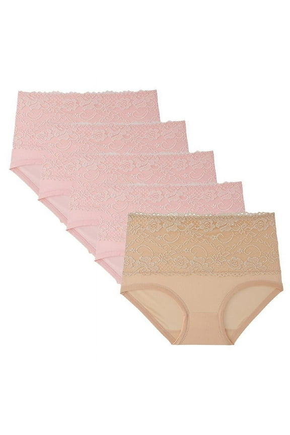 High Cut Underwear for Women Womens Black Underwear, 5PC Women Lace High Waisted Body Shaper Shorts Shapewear Panties