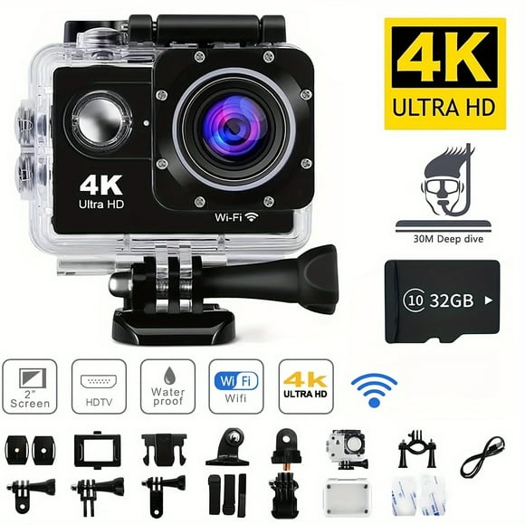 High Definition 4K 1080P WiFi 16 Mega Sports Camera Waterproof DVR Camera Outdoor Bike Diving HD Camera with 32G Card