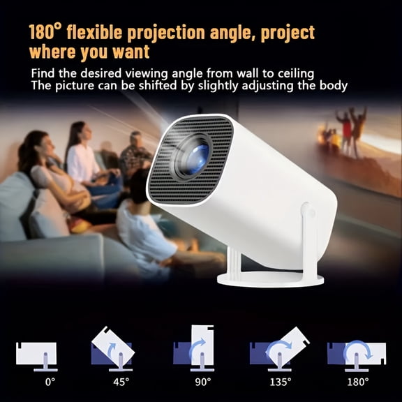 High-Definition 720P Smart Home Theater Projector with Wireless Connectivity, Android OS, and 180-Degree Keystone Correction for Immersive Movie Viewing