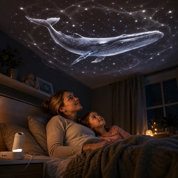 High Definition Dynamic 5D Hologram Galaxy Night Light Projector 360 Degree Rotatable Plug & Play Star Sky Lamp Adjustable Brightness Wall Ceiling Light,With 1 Films